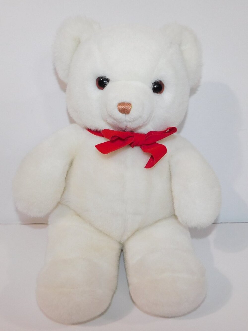 VTG 1983 Gund 16" Tender Teddy Bear White Red Bow Tie Plush Stuffed HTF